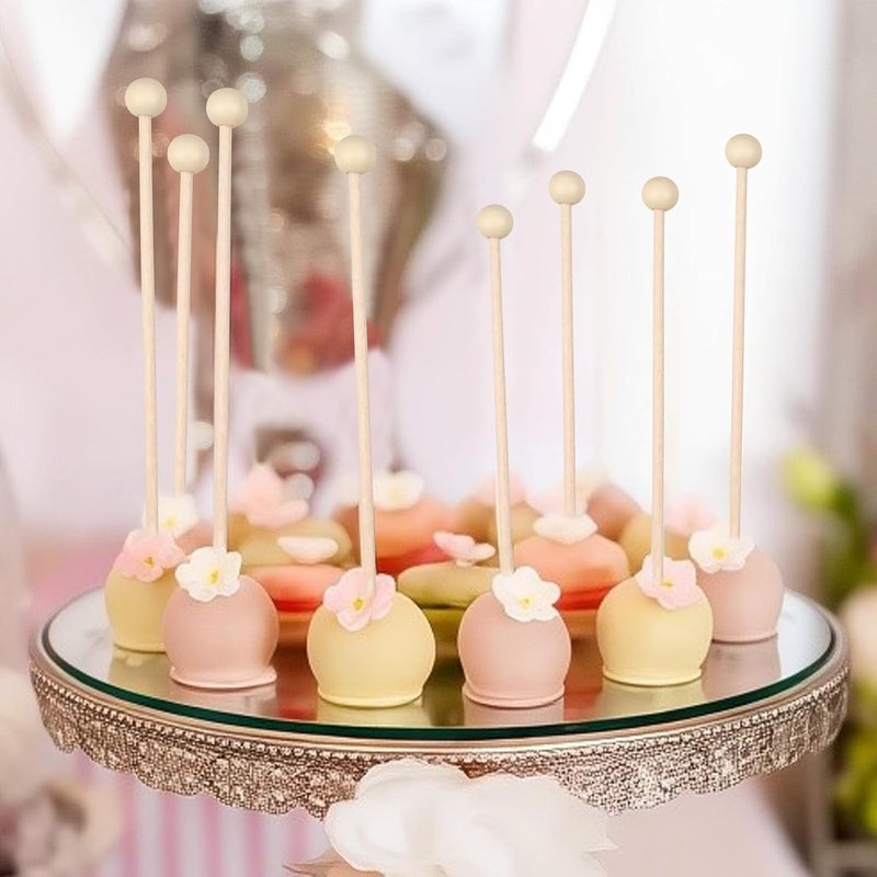 Pretwad 50 Pack Wooden Rock Candy Sticks with Ball Tips- 6 Inch Natural Wood Cake Pop & Drink Stirrer Sticks, Wood Swizzles Sticks for Chocolate Dipping & Coffee(15cm, Round Ball Head, Bulk) - Image 3